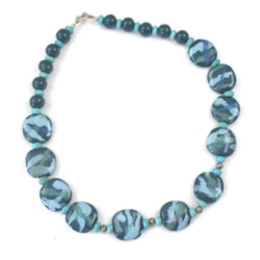 Teal and Aqua Fair Trade Handmade Kazuri Bead Necklace - VP's Jewelry