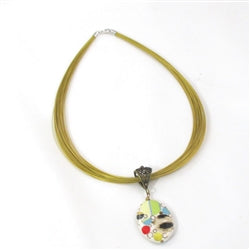 Ceramic Porcelain Oval Pendant on Multi Strand Necklace - VP's Jewelry