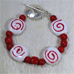 White and Red Kazuri Bracelet Handmade Fair Trade Beaed - VP's Jewelry