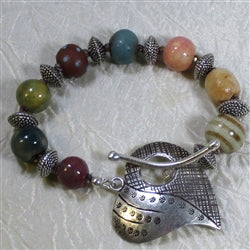 Handmade Ceramic Bead Bracelet with Heart Clasp - VP's Jewelry 