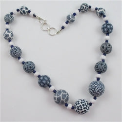 Handmade Blue and White Fair Trade Samunnat Bead Necklace - VP's Jewelry