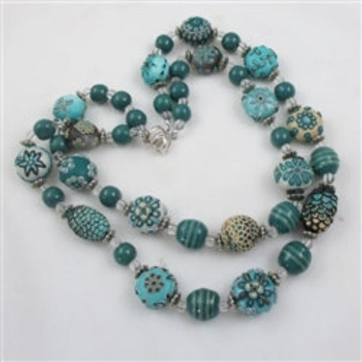 Handmade Teal Fair Trade Bead Necklace Samunnat and Kazuri Beads - VP's Jewelry