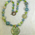 Ceramic Pendant Necklace in Celery and Teal Handmade Ceramic Beads - VP's Jewelry 