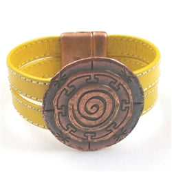 Yellow Flat Leather Cuff Bracelet Copper Focus - VP's Jewelry