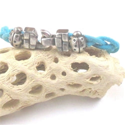 Turquoise Braided Leather Anklet Ladybug Accent - VP's Jewelry