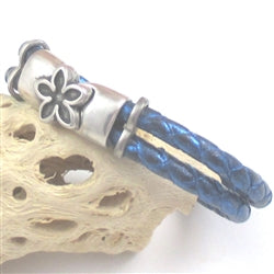 Navy Braided Metallic Leather Bracelet - VP's Jewelry