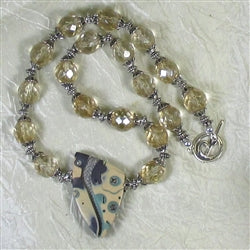 Crystal Bead Necklace with Handmade Polymer Clay Focus - VP's Jewelry