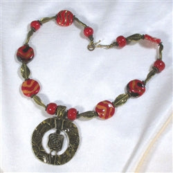 Fair Trade Kazuri and Brass Pendant Necklace Causal - VP's Jewelry