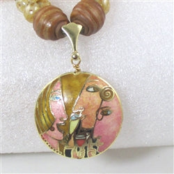 Beige Handmade Artisan Bead Necklace with Wine Motif Pendant - VP's Jewelry