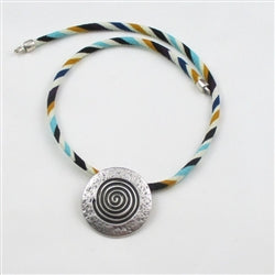 Big Silver Pendant on Multi-colored Leather Necklace - VP's Jewelry