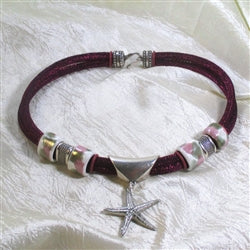 Bold Fuchsia Metallic Cord Kazuri & Starfish Necklace - VP's Jewelry