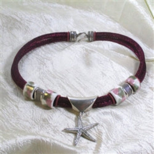 Bold Fuchsia Metallic Cord Kazuri & Starfish Necklace - VP's Jewelry