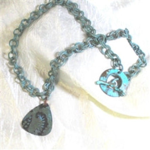 Fern Patina Copper Guitar Pick Pendant Necklace - VP's Jewelry