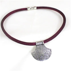 Silver Shield Pendant on Maroon Metallic Cord Necklace - VP's Jewelry