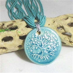 Turquoise Bead Necklace with Claycult Aqua Pendant - VP's Jewelry