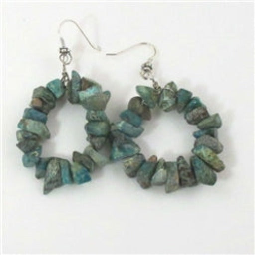 Handcrafted chrysocolla gemstone nugget hoop earrings
