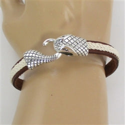 Snake Head Brown and Cream Leather Bracelet For A Man - VP's Jewelry