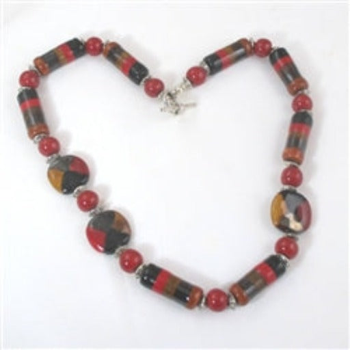 Red Fair Trade Bead Kaziuri Necklace in an Asymmetric Design - VP's Jewelry