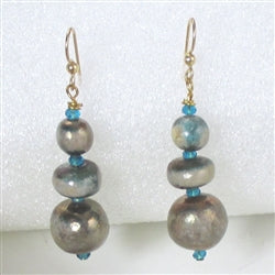 Ivory and Gold Artisan Handmade Drop Earrings in Raku Beade - VP's Jewelry  