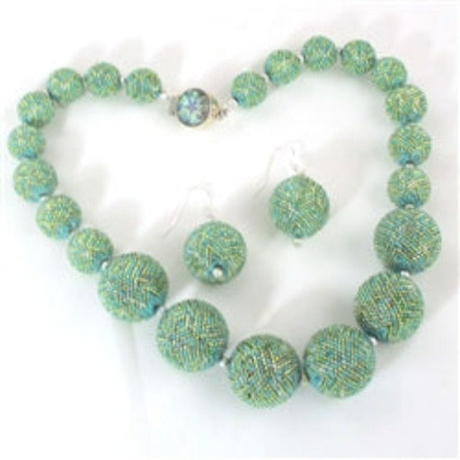 Handmade Aqua Beaded Bead Necklace & Beaded Bead Earrings - VP's Jewelry  