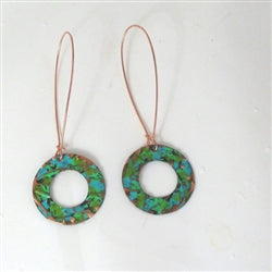 Long Copper Earrings Hand Finished Rainbow Patine - VP's Jewelry