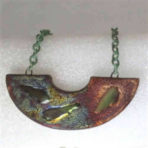Artisan Handmade Geometric Bib Pendant Necklace  [Raku Finish]