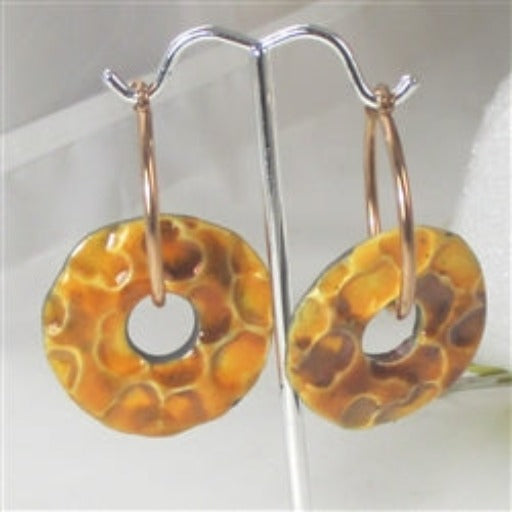 Orange Artisan Handmade Earrings Raku Glaze Copper Hoops - VP's Jewelry  