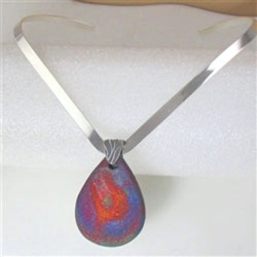 Silver Choker with Handmade Blue Teardrop Raku Pendant - VP's Jewelry