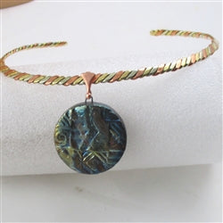 Choker with Statement Iridescent Blue Handmade Pendant Raku Glaze - VP's Jewelry