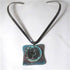 Gunmetal Choker with Handmade Aqua Wash Raku Glazed Pendant - VP's Jewelry