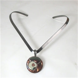 Gunmetal Choker with Handmade Rust Luster Raku Glazed Pendant - VP's Jewelry