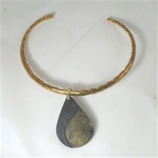 Choker with Statement Large Teardrop Handmade Pendant Raku Glaze - VP's Jewelry