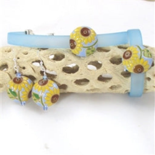Powder Blue Choker Bracelet Sun Flower Earrings Handmade Ultra-light - VP's Jewelry