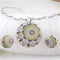 Silver Neck Wire with Handmade Retro Dahlia Ceramic Pendant & Earrings - VP's Jewelry