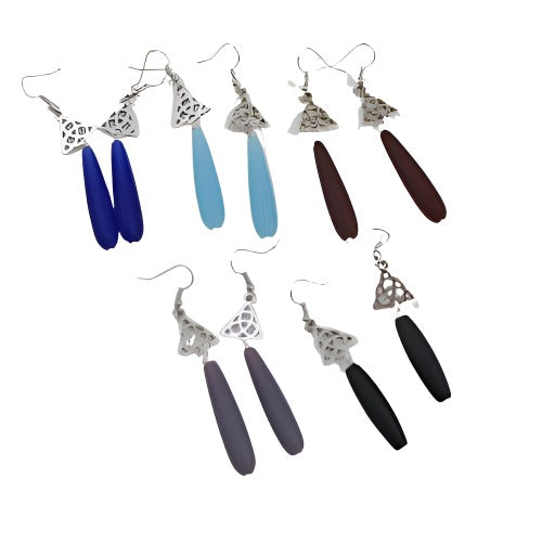 Buy long sea glass teardrop& charm earring assorted colors