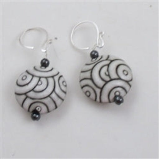 Handmade Charcoal & White Ceramic Earrings Golem - VP's Jewelry  