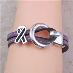 Orchid Awareness Stitched Flat Leather Bracelet - VP's Jewelry