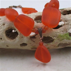 Orange Sea Glass Bead Pendant Necklace - VP's Jewelry