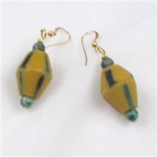 Dark Yellow Handmade African Trade Bead Earrings - VP's Jewelry  