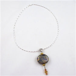 Blue Swirled Designer Handmade Bead Pendant Necklace on Silver Chain - VP's Jewelry