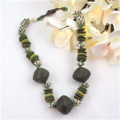 Handmade African Trade Bead Clay & Bone Statement Necklace - VP's Jewelry