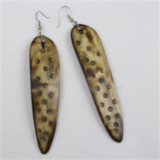 African Brown Bone Spear Earrings Long - VP's Jewelry  