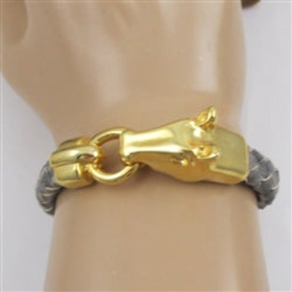 Grey Braided Leather Horse Head Men's Bracelet - VP's Jewelry