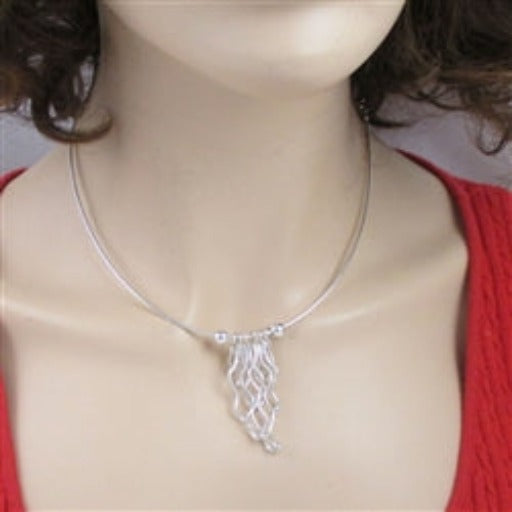Dramatic Wavy Fan Pendant Necklace Sterling Silver - VP's Jewelry