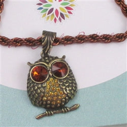 Antique Brass Owl Pendant on Copper Chain Necklace - VP's Jewelry