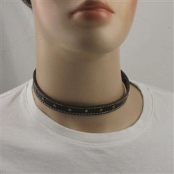 Brown Leather Choker Necklace Men's Single Rivets - VP's Jewelry