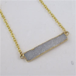 Grey Druzy Bar Pendant on Gold Chain - VP's Jewelry
