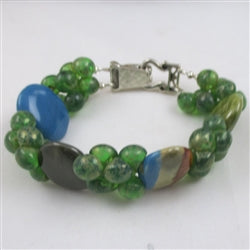 Handmade Kazuri Cuff Bangle Bracelet in Green & Blue African Beads - VP's Jewelry