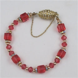 Rose Crystal Beaded Bracelet Gold Accents - VP's Jewelry