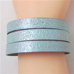 Wide Bold Aqua Leather Cuff Bracelet - VP's Jewelry